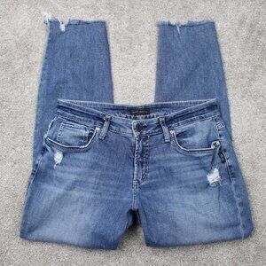 Silver Jeans Womens 30x29 Blue Boyfriend Distressed Cut-off Stretch Denim